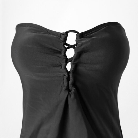 Black Strapless Lace Up Detail One Piece Bathing Swimsuit Size S/M - Picture 7 of 9